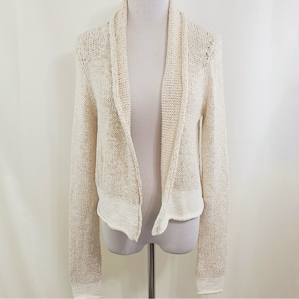 Michael Stars oatmeal cropped cardigan metallic tape yarn size 1 (xs - small)